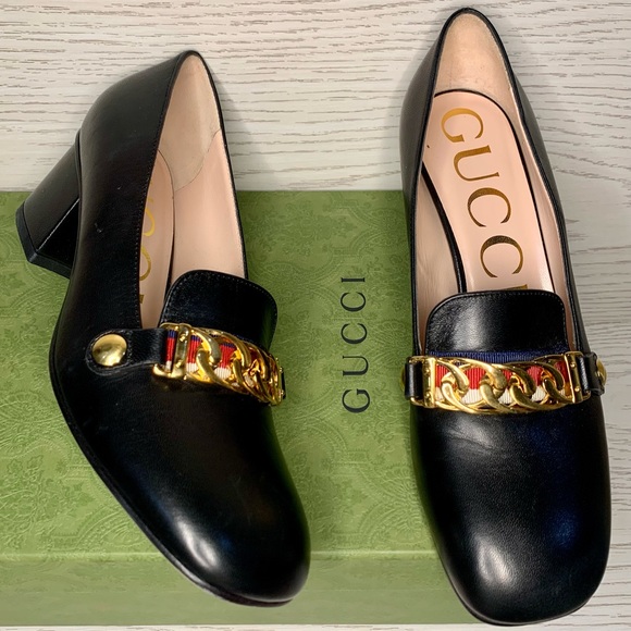 Gucci Shoes - Gucci Sylvie Loafer Black Leather Pumps Block Heels Women’s Size 37 US 7
